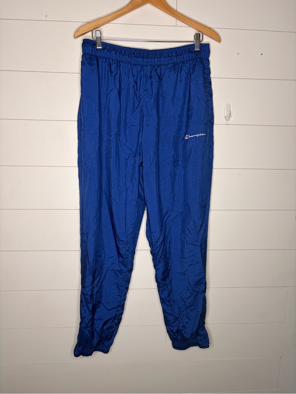 Vintage Y2K Champion Pants Windbreaker Track Embroidered Tapered Lined XL Blue .